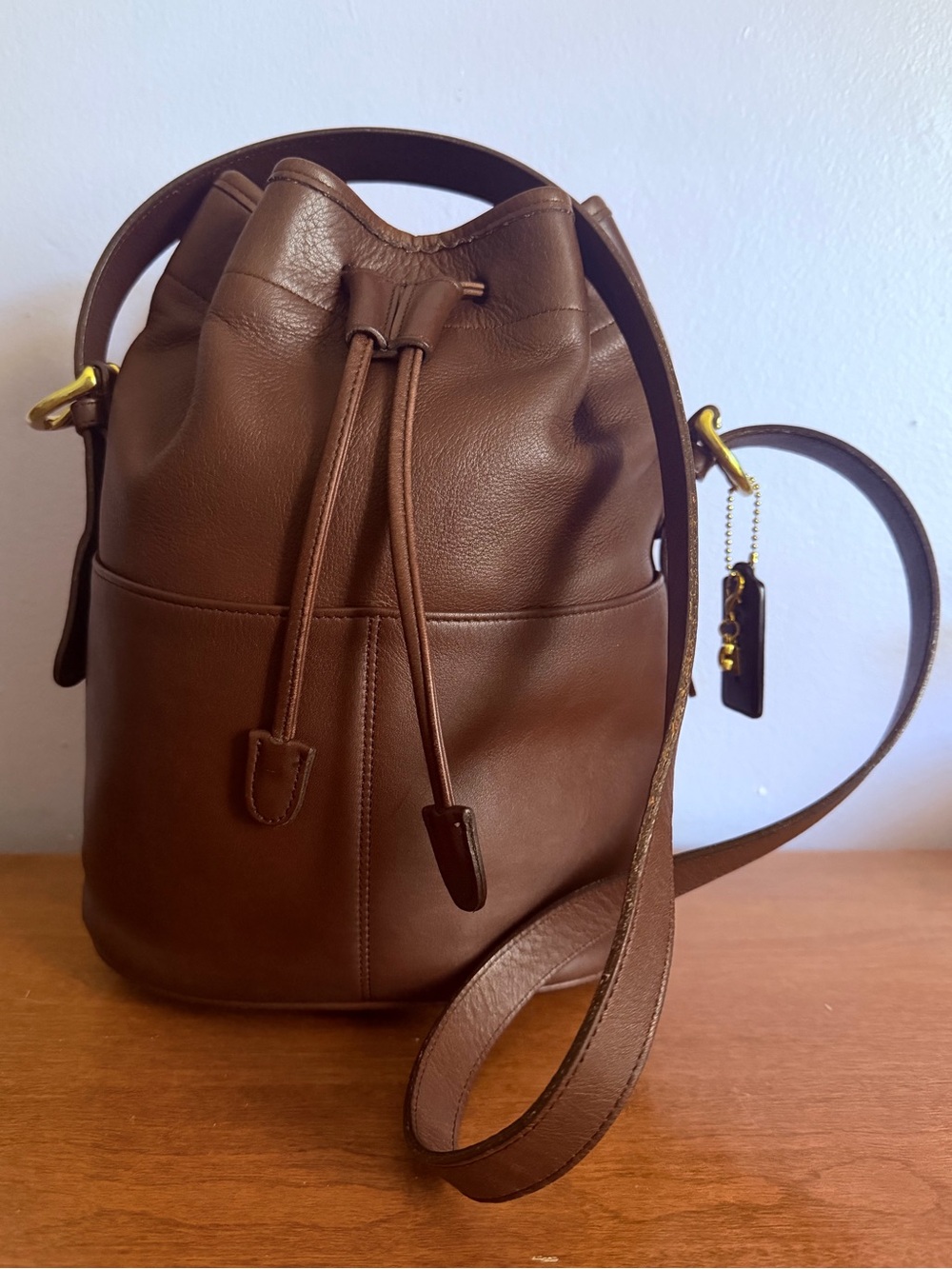 Vintage Coach Pocket Drawstring Bucket Bag #4021 – USA Made 1996
